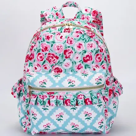 Sassy Kids Palace Floral Ruffle Backpack {Pink/Lt. Blue}