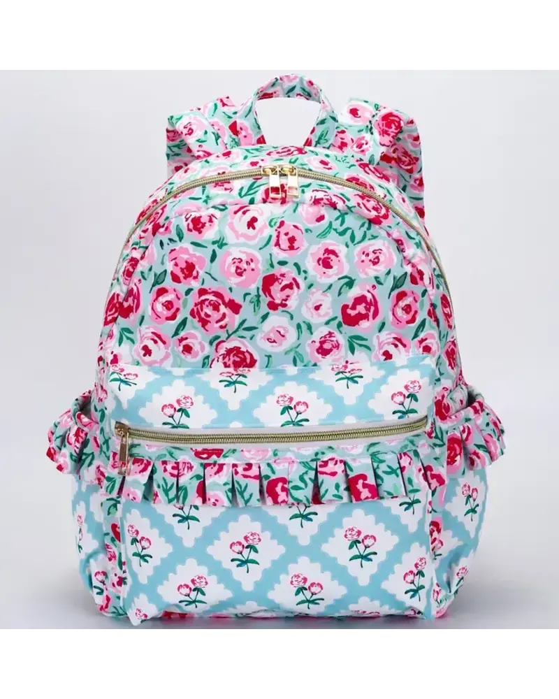 Sassy Kids Palace Floral Ruffle Backpack {Pink/Lt. Blue}