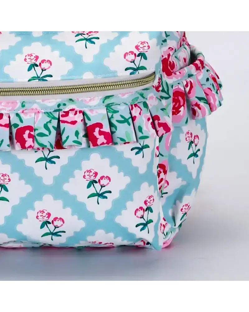 Sassy Kids Palace Floral Ruffle Backpack {Pink/Lt. Blue}