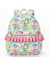 Sassy Kids Palace Floral Ruffle Backpack {Lime/Pink}
