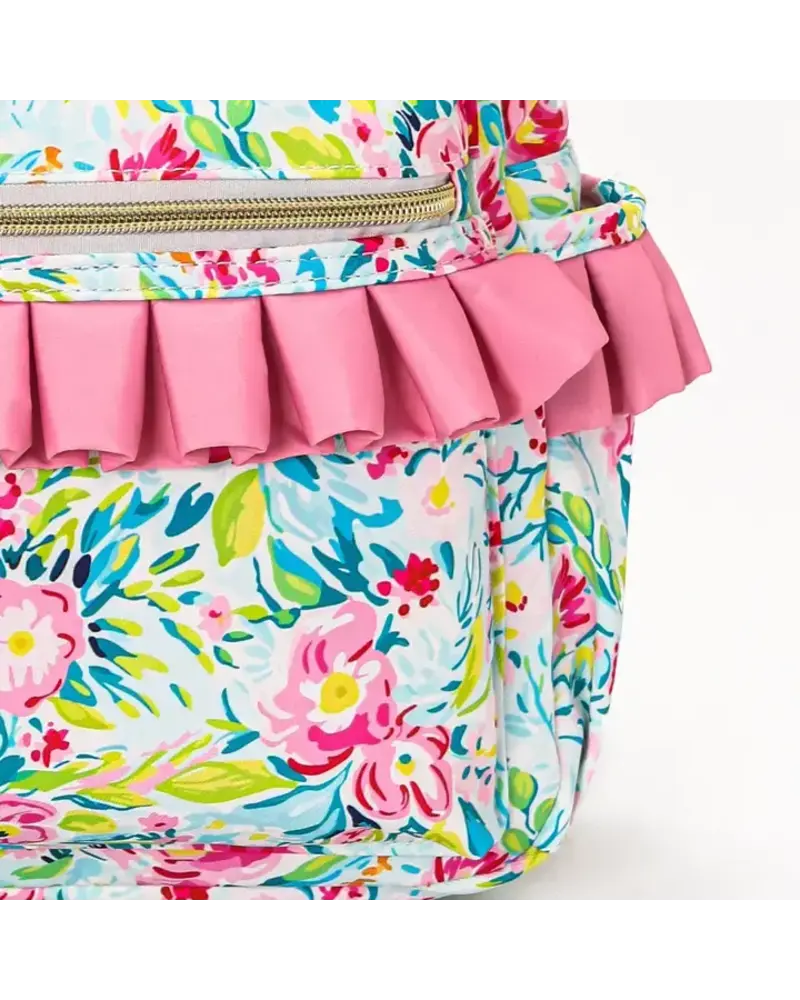 Sassy Kids Palace Floral Ruffle Backpack {Lime/Pink}