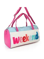 Sassy Kids Palace Weekend Chenille Embroidery Duffle Bag {White/Pink}
