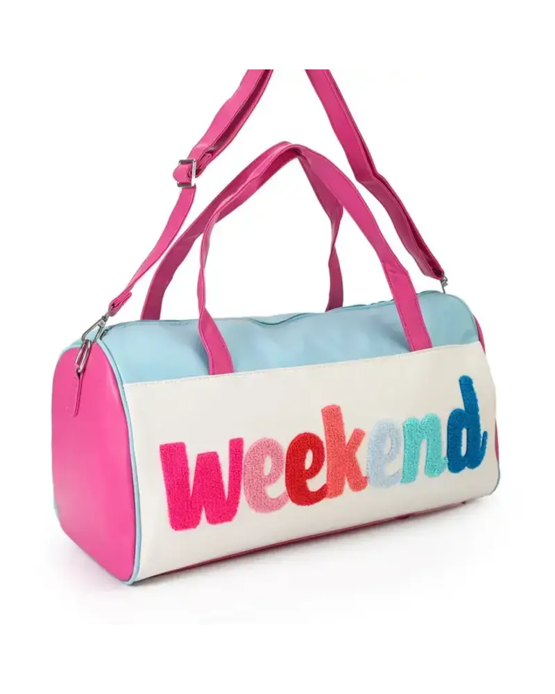 Sassy Kids Palace Weekend Chenille Embroidery Duffle Bag {White/Pink}