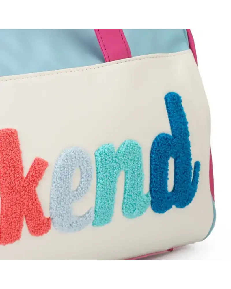 Sassy Kids Palace Weekend Chenille Embroidery Duffle Bag {White/Pink}