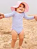 Ruffle Butts Seersucker LS Rash Guard Swimsuit w/ Ruffles {Periwinkle/Wht} S25