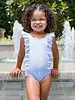 Ruffle Butts Seersucker Waterfall One Piece Swimsuit w/ Ruffles {Periwinkle/Wht} S25