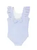 Ruffle Butts Seersucker Waterfall One Piece Swimsuit w/ Ruffles {Periwinkle/Wht} S25