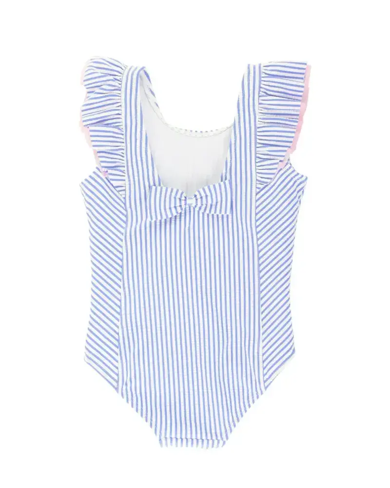 Ruffle Butts Seersucker Waterfall One Piece Swimsuit w/ Ruffles {Periwinkle/Wht} S25