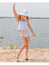 Ruffle Butts Seersucker Peplum Tankini 2 Piece Swimsuit w/ Ruffles {Periwinkle/Wht} S25
