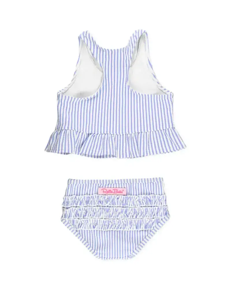 Ruffle Butts Seersucker Peplum Tankini 2 Piece Swimsuit w/ Ruffles {Periwinkle/Wht} S25