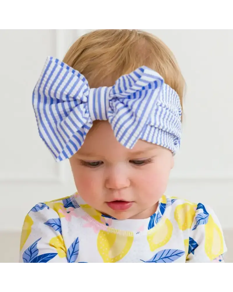 Ruffle Butts Seersucker Swim Bow Headband {Periwinklw/Wht}