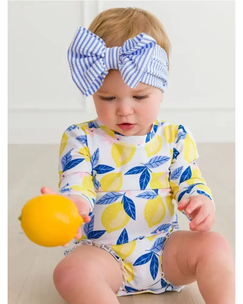 Ruffle Butts Seersucker Swim Bow Headband {Periwinklw/Wht}