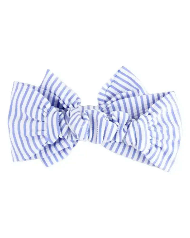 Ruffle Butts Seersucker Swim Bow Headband {Periwinklw/Wht}