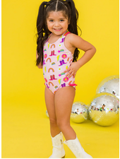 Ruffle Butts Cowboy Cutie Cross-Back One Piece Swimsuit {Pink/Multi}