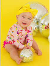 Ruffle Butts Cowboy Cutie LS Rash Guard Swimsuit w/ Ruffles {Pink/Multi}