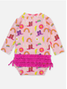 Ruffle Butts Cowboy Cutie LS Rash Guard Swimsuit w/ Ruffles {Pink/Multi}