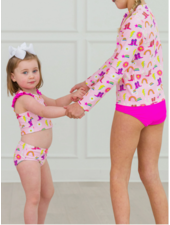 Ruffle Butts Cowboy Cutie Racerback Flutter Tankini 2Pc Swimsuit {Pink/Multi}