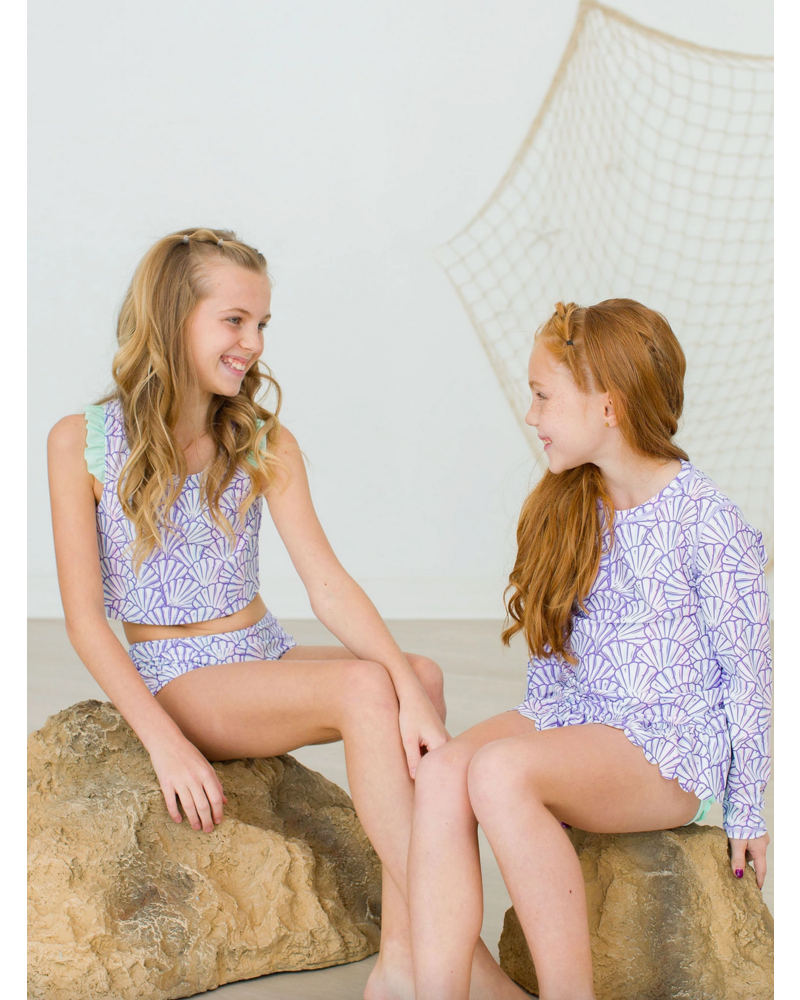 Ruffle Butts Magical Mermaid Scallop Hem LS Rash Guard 2Pc w/ Ruffles {Lav/Mint}