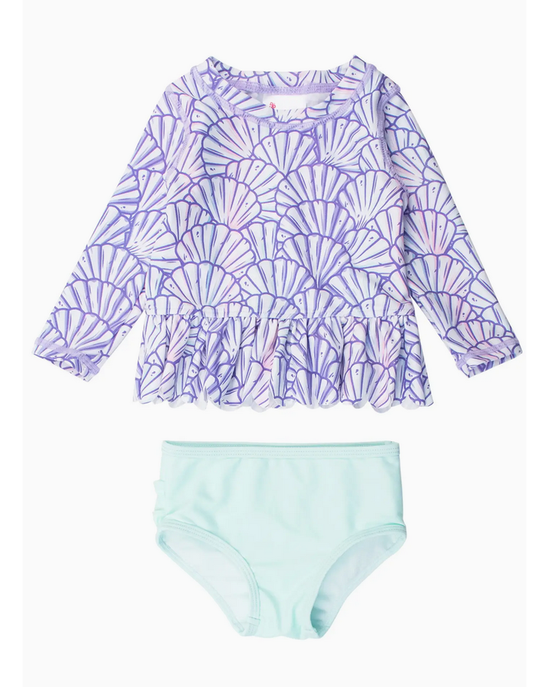Ruffle Butts Magical Mermaid Scallop Hem LS Rash Guard 2Pc w/ Ruffles {Lav/Mint}
