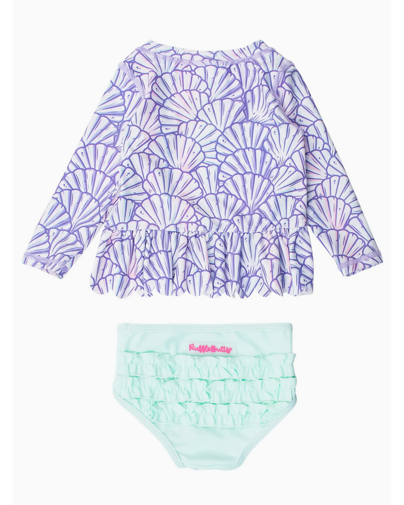 Ruffle Butts Magical Mermaid Scallop Hem LS Rash Guard 2Pc w/ Ruffles {Lav/Mint}