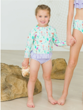 Ruffle Butts Mermaid Princess LS Rash Guard 2Pc Swimsuit w/ Ruffles {Lav/Mint}