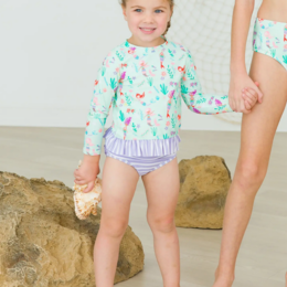 Ruffle Butts Mermaid Princess LS Rash Guard 2Pc Swimsuit w/ Ruffles {Lav/Mint}