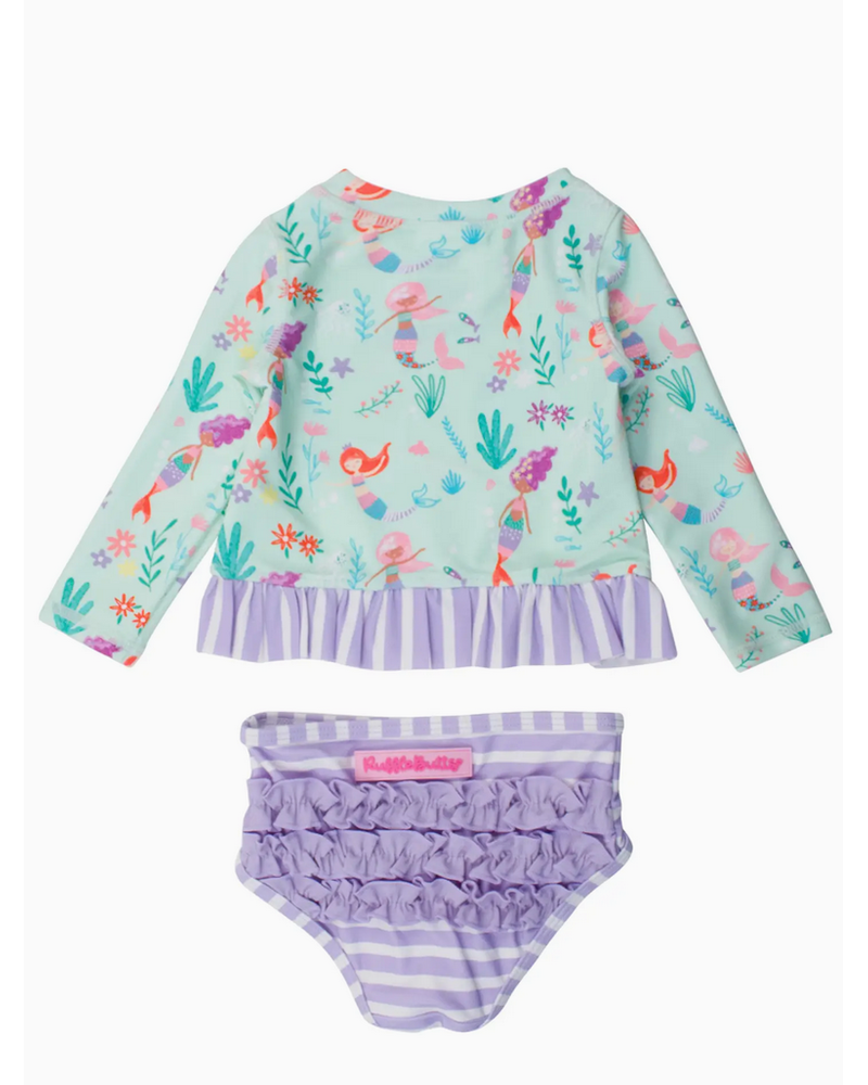 Ruffle Butts Mermaid Princess LS Rash Guard 2Pc Swimsuit w/ Ruffles {Lav/Mint}