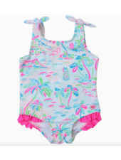 Ruffle Butts Tropical Resort Tie Shoulder Swimsuit {Wht/Tur/Pink}