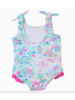 Ruffle Butts Tropical Resort Tie Shoulder Swimsuit {Wht/Tur/Pink}