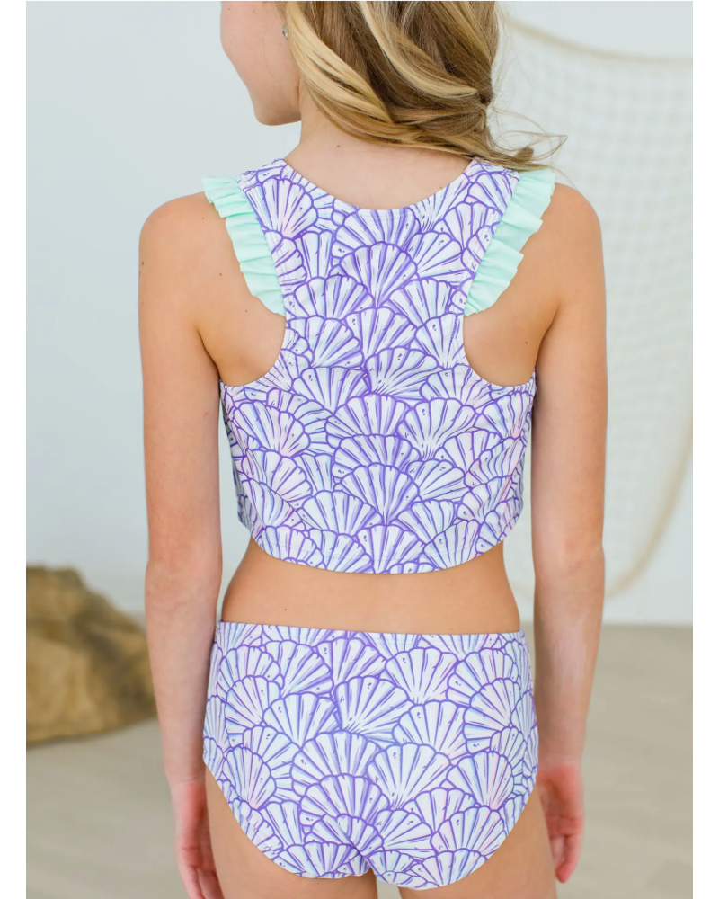 Ruffle Butts Magical Mermaid Racerback Flutter Tankini 2Pc Swimsuit {Lav/Mint}