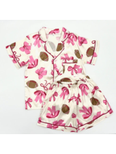 Blended Spirits Football Bows Silky Pajamas Shorts Set {Ivory/pink}