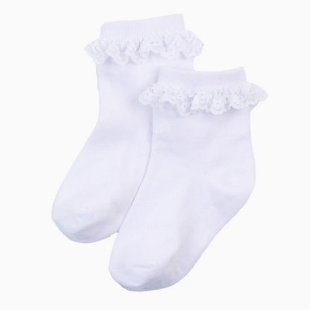 Ruffle Butts Lace Ruffle Frilly Socks 3Pk  {White}