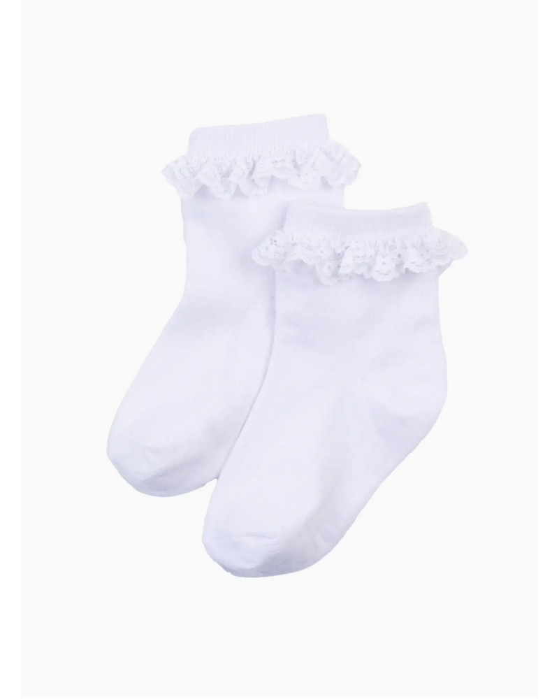 Ruffle Butts Lace Ruffle Frilly Socks 3Pk  {White}