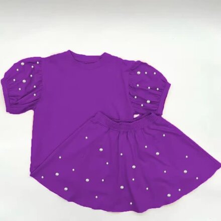 Blended Spirits Pearl Puff Sleeve Skirt Set {Purple}
