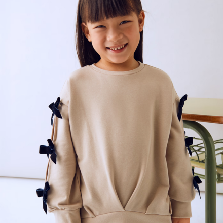 Mayoral Bow Shirt Jogging Set {Tan/Navy}