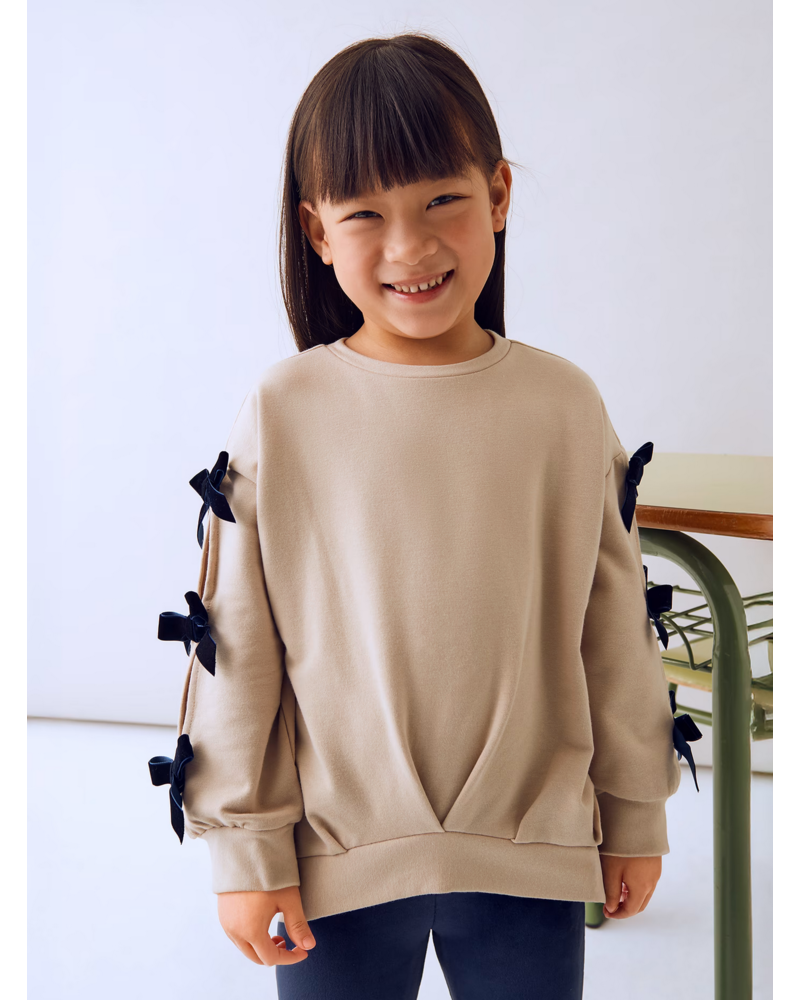 Mayoral Bow Shirt Jogging Set {Tan/Navy}