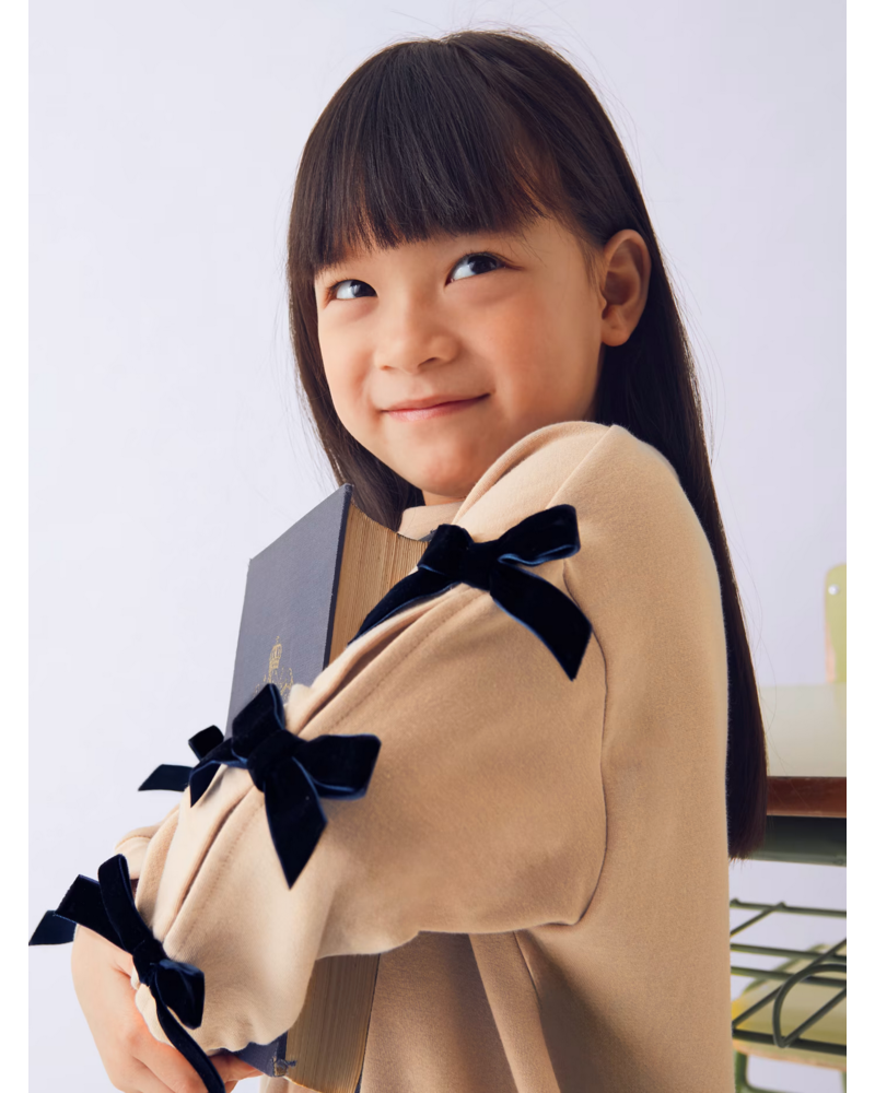 Mayoral Bow Shirt Jogging Set {Tan/Navy}