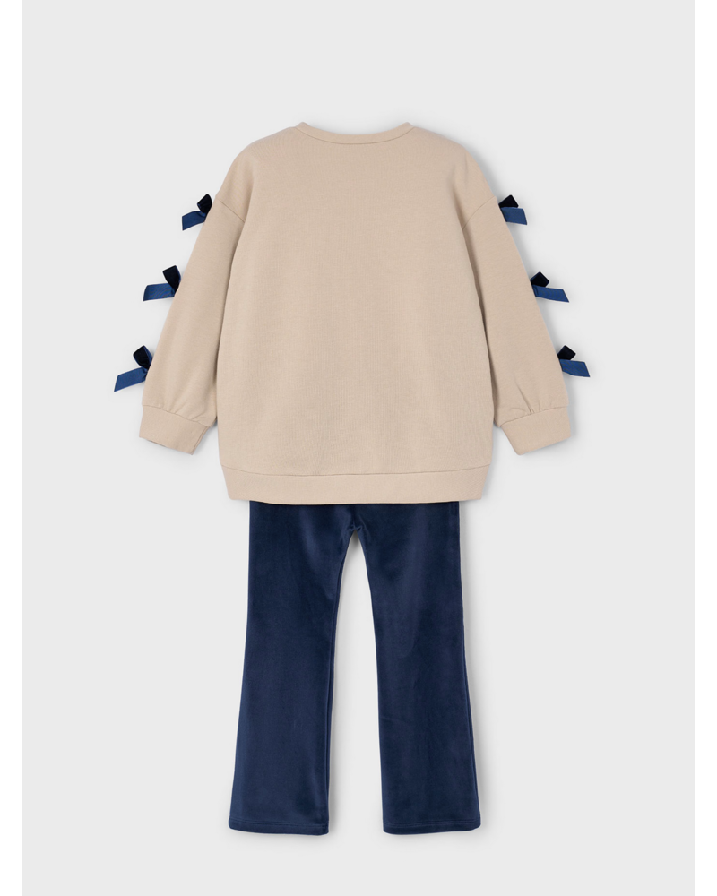 Mayoral Bow Shirt Jogging Set {Tan/Navy}