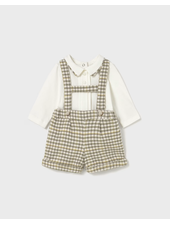 Mayoral Plaid Shorts w/ Suspenders Set {Olive/Ivory} F25