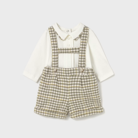 Mayoral Plaid Shorts w/ Suspenders Set {Olive/Ivory} F25