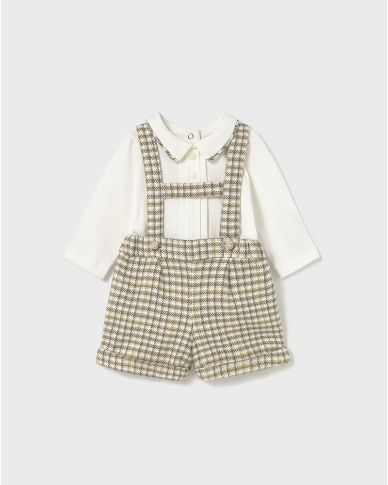 Mayoral Plaid Shorts w/ Suspenders Set {Olive/Ivory} F25