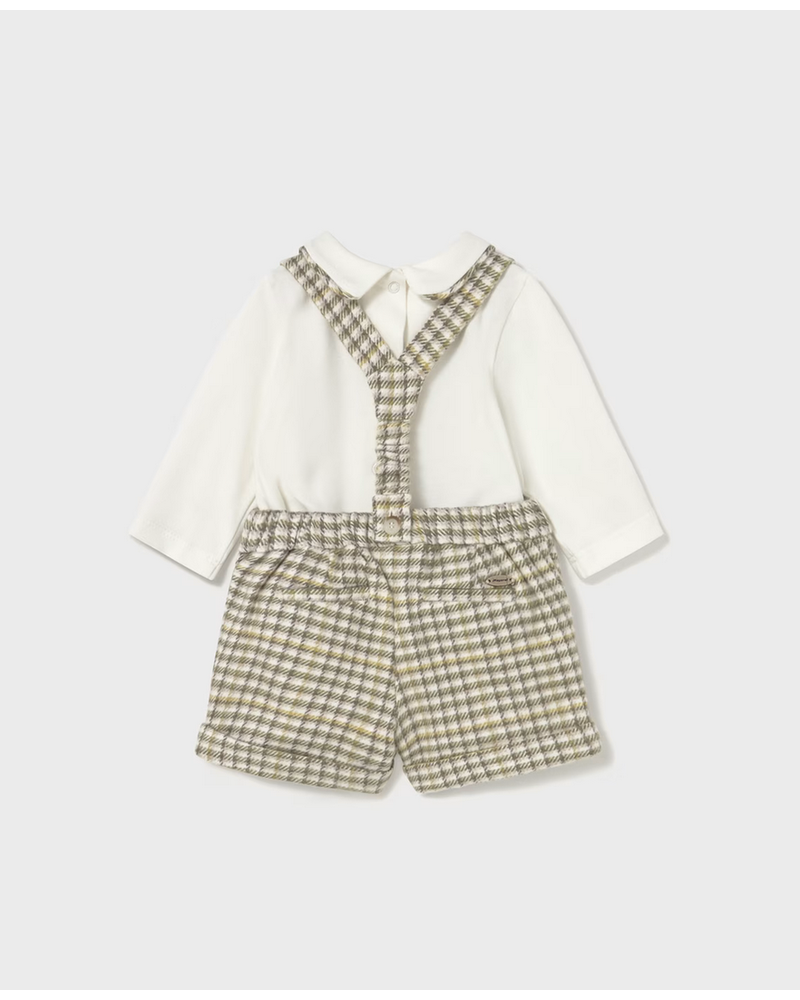 Mayoral Plaid Shorts w/ Suspenders Set {Olive/Ivory} F25
