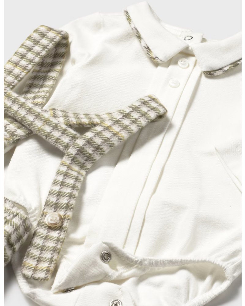 Mayoral Plaid Shorts w/ Suspenders Set {Olive/Ivory} F25