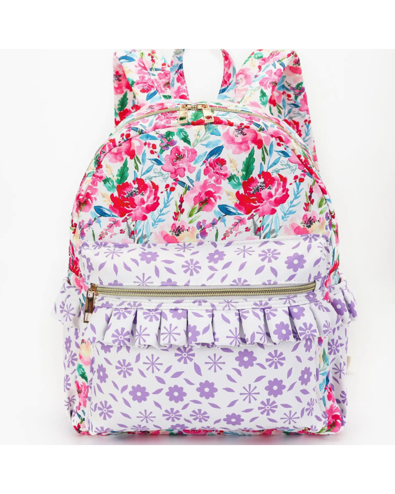 Sassy Kids Palace Floral Ruffle Backpack {Hot Pink/Purple}