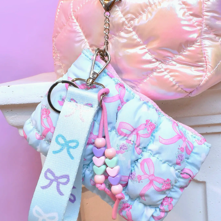 OMG Accessories Bow Quilted Scrunchies Coin Pouch Keychain Set {Light Blue}