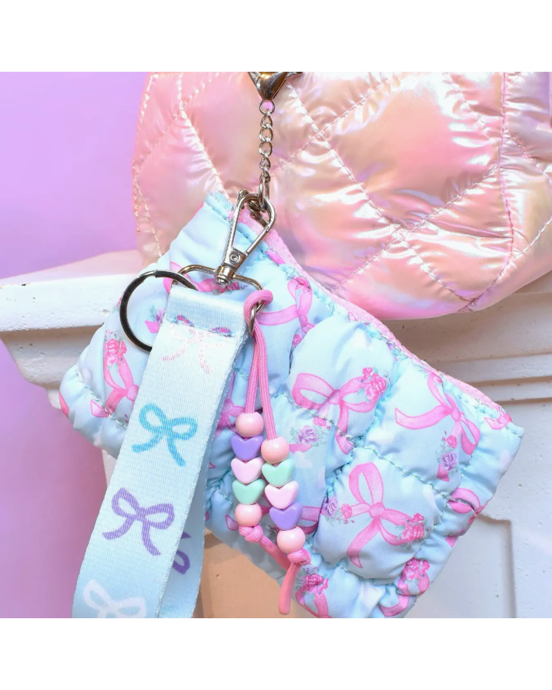 OMG Accessories Bow Quilted Scrunchies Coin Pouch Keychain Set {Light Blue}