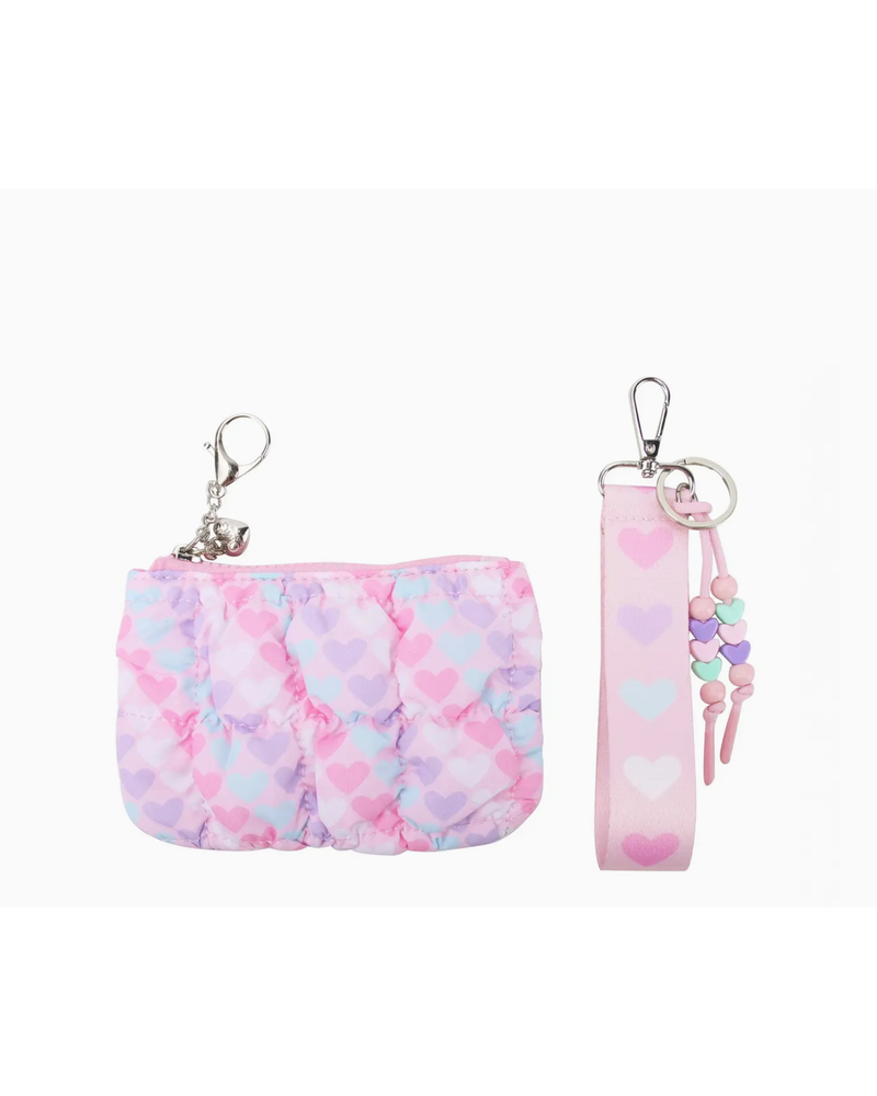 OMG Accessories Heart Quilted Scrunchies Coin Pouch Keychain Set {Pink}