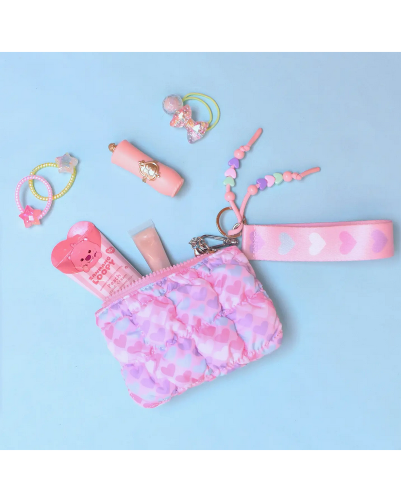 OMG Accessories Heart Quilted Scrunchies Coin Pouch Keychain Set {Pink}