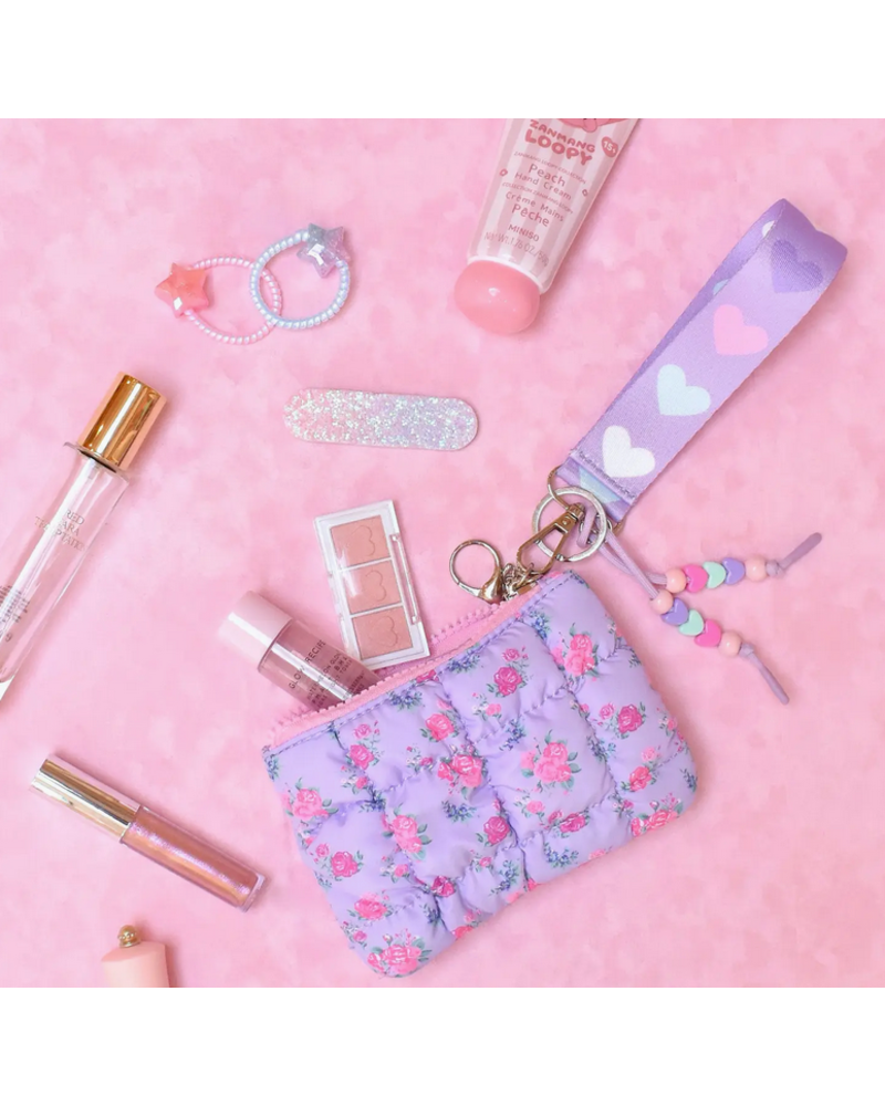 OMG Accessories Floral Quilted Scrunchies Coin Pouch Keychain Set {Purple}