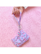 OMG Accessories Floral Quilted Scrunchies Coin Pouch Keychain Set {Purple}